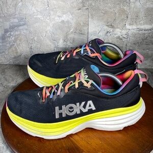 Hoka One One Bondi 8 Men’s Size 12 Black Rainbow Athletic Running Shoes